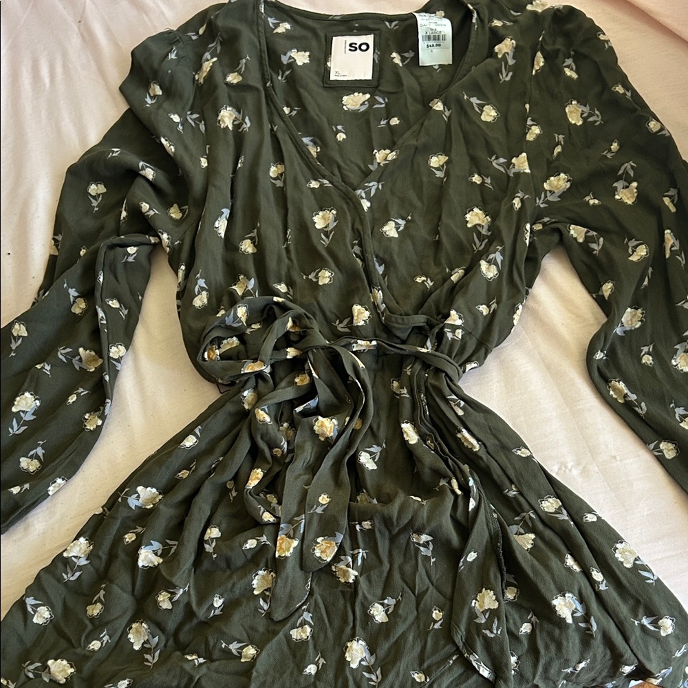 SO Olive Floral Wrap Dress